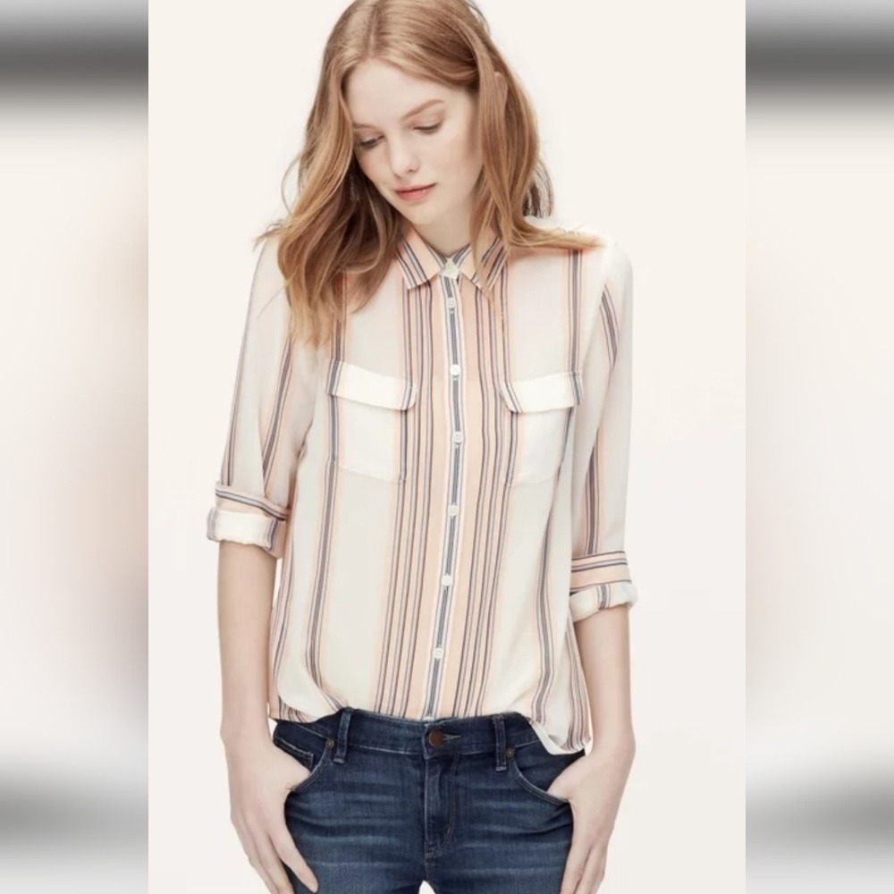 Loft Stripe Chiffon blouse NWT Size Med Career Office Elevated Basic